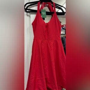 HALARA Red Fit and Flare Sleeveless Dress